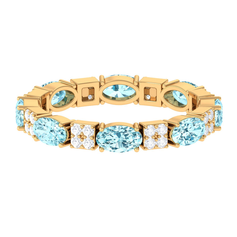Real Aquamarine and Diamond Full Eternity Ring