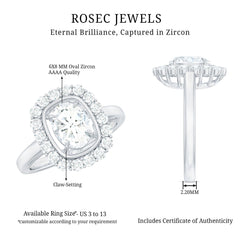 Oval Cubic Zirconia Halo Statement Engagement Ring
