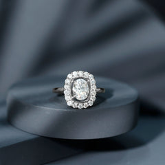 Oval Cubic Zirconia Halo Statement Engagement Ring