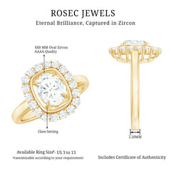 Oval Cubic Zirconia Halo Statement Engagement Ring