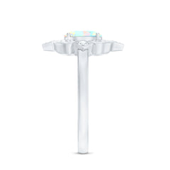 Oval Cut Certified Ethiopian Opal Vintage Inspired Engagement Ring with Diamond