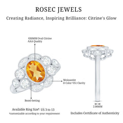 Vintage Looking Citrine Huge Engagement Ring with Moissanite