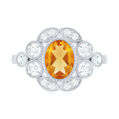 Vintage Looking Citrine Huge Engagement Ring with Moissanite