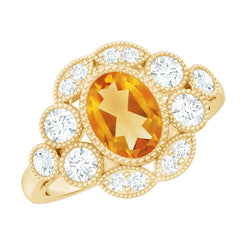 Vintage Looking Citrine Huge Engagement Ring with Moissanite