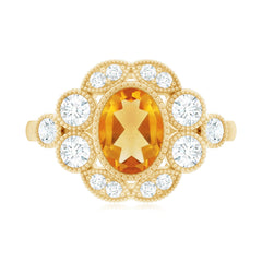 Vintage Looking Citrine Huge Engagement Ring with Moissanite