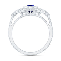 Vintage Looking 1.5 Carat Lab Grown Blue Sapphire Engagement Ring with Diamond