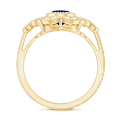 Vintage Looking 1.5 Carat Lab Grown Blue Sapphire Engagement Ring with Diamond