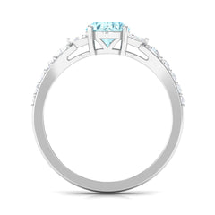Split Shank Oval Aquamarine Solitaire Ring with Moissanite