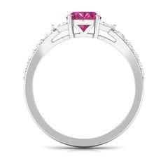 Split Shank Oval Pink Tourmaline Solitaire Engagement Ring with Moissanite