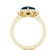 8mm Heart Shape London Blue Topaz Designer Engagement Ring with Diamond Halo