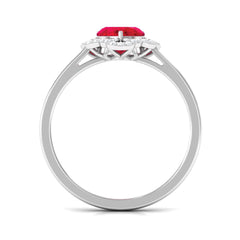 1 CT Lab Created Ruby Heart Engagement Ring with Diamond Accent