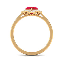 1 CT Lab Created Ruby Heart Engagement Ring with Diamond Accent