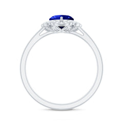 1 Carat Heart Lab Grown Blue Sapphire Designer Engagement Ring with Diamond
