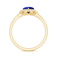 1 Carat Heart Lab Grown Blue Sapphire Designer Engagement Ring with Diamond