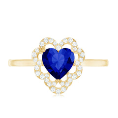 1 Carat Heart Lab Grown Blue Sapphire Designer Engagement Ring with Diamond