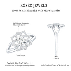 Certified Moissanite Floral Engagement Ring with Split Shank