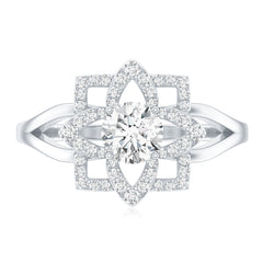 Certified Moissanite Floral Engagement Ring with Split Shank