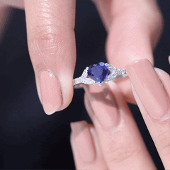 Certified 1 Carat Lab Grown Blue Sapphire Heart Engagement Ring with Real Diamond