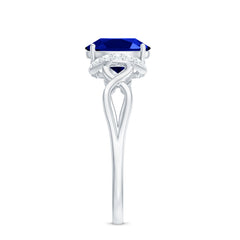 Certified 1.5 Carat Lab Grown Blue Sapphire Diamond Oval Engagement Ring with Crossover Shank