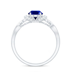 Certified 1.5 Carat Lab Grown Blue Sapphire Diamond Oval Engagement Ring with Crossover Shank