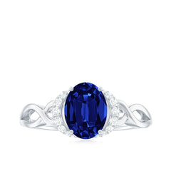 Certified 1.5 Carat Lab Grown Blue Sapphire Diamond Oval Engagement Ring with Crossover Shank