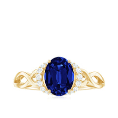 Certified 1.5 Carat Lab Grown Blue Sapphire Diamond Oval Engagement Ring with Crossover Shank