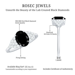 Created Black Diamond Oval Engagement Ring with Diamond