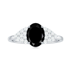 Created Black Diamond Oval Engagement Ring with Diamond