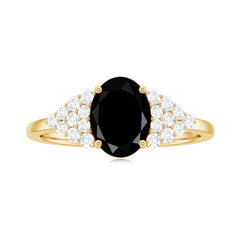 Created Black Diamond Oval Engagement Ring with Diamond