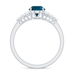 6X8mm Oval Cut London Blue Topaz Classic Engagement Ring with Diamond