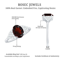 Certified Real 6X8mm Garnet Oval Engagement Ring with Diamond