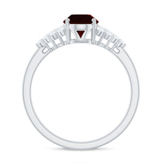 Certified Real 6X8mm Garnet Oval Engagement Ring with Diamond