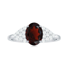 Certified Real 6X8mm Garnet Oval Engagement Ring with Diamond
