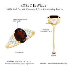 Certified Real 6X8mm Garnet Oval Engagement Ring with Diamond