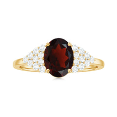 Certified Real 6X8mm Garnet Oval Engagement Ring with Diamond