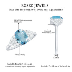 Solitaire Aquamarine Oval Engagement Ring with Diamond