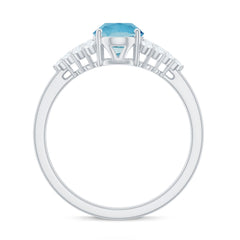 Solitaire Aquamarine Oval Engagement Ring with Diamond