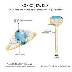 Solitaire Aquamarine Oval Engagement Ring with Diamond