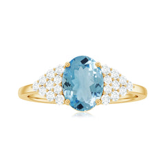 Solitaire Aquamarine Oval Engagement Ring with Diamond