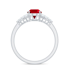 Certified 1.5 Carat Oval Lab Grown Ruby Engagement Ring with Diamond