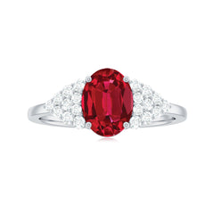 Certified 1.5 Carat Oval Lab Grown Ruby Engagement Ring with Diamond