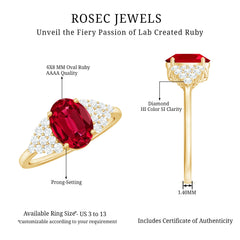 Certified 1.5 Carat Oval Lab Grown Ruby Engagement Ring with Diamond