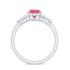 Classic Pink Tourmaline Solitaire Ring with Diamond