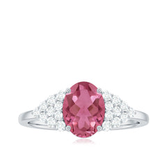 Classic Pink Tourmaline Solitaire Ring with Diamond