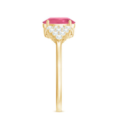 Classic Pink Tourmaline Solitaire Ring with Diamond