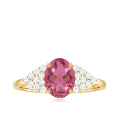 Classic Pink Tourmaline Solitaire Ring with Diamond