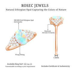 Certified 6X8mm Ethiopian Opal Oval Engagement Ring with Diamond