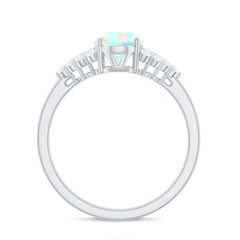 Certified 6X8mm Ethiopian Opal Oval Engagement Ring with Diamond