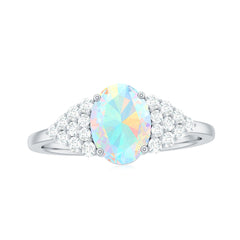 Certified 6X8mm Ethiopian Opal Oval Engagement Ring with Diamond