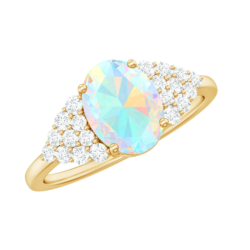 Certified 6X8mm Ethiopian Opal Oval Engagement Ring with Diamond